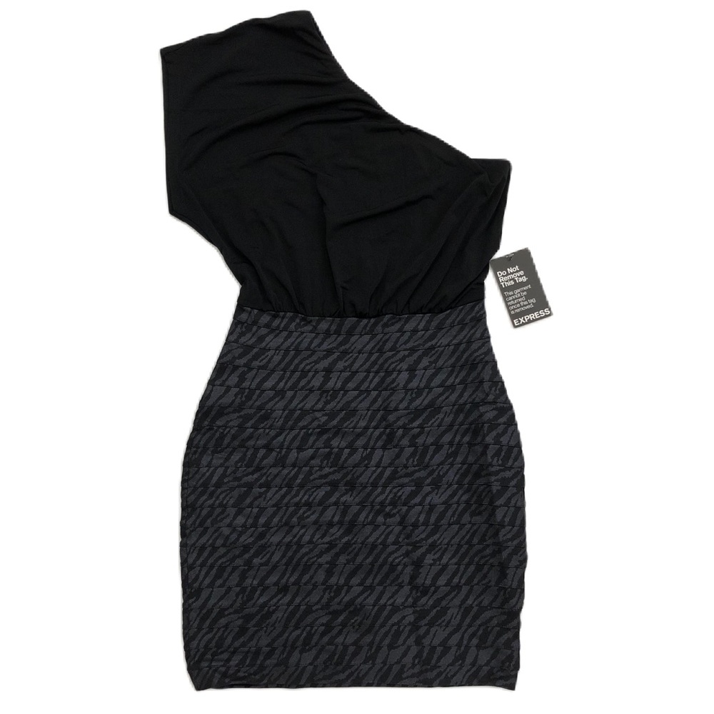 Express One Shoulder Black Cap Sleeve Pleated Cocktail Dress NWT